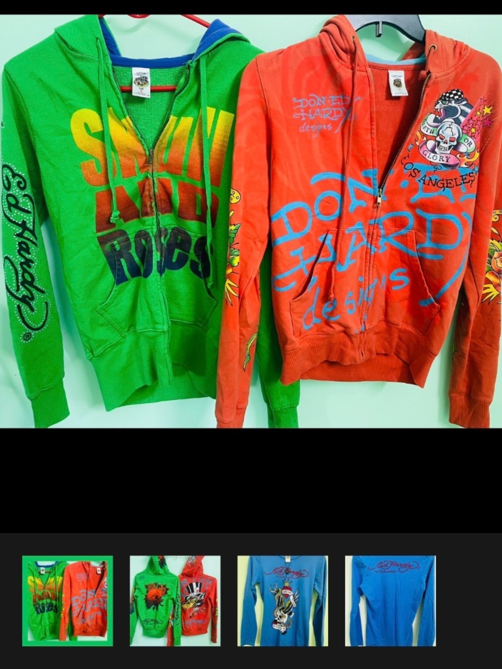 3pc Vintage Ed Hardy Y2K Rhinestone Hoodie & Long Sleeve Lot Size S